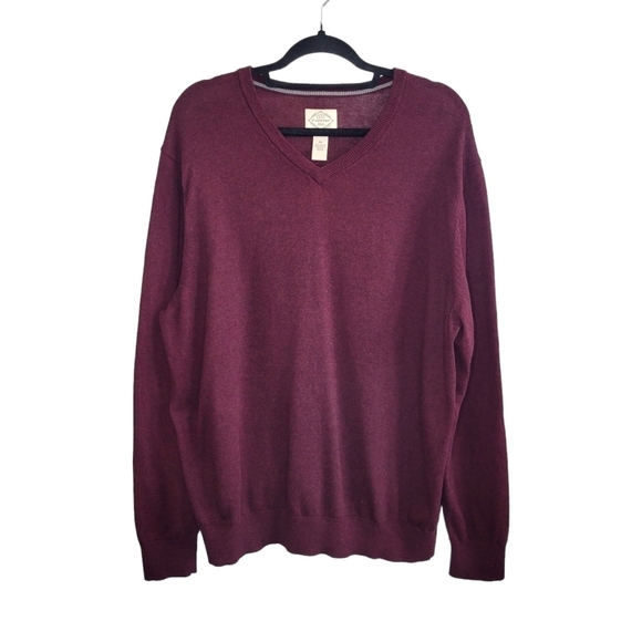 St. John's Bay Men's XXL Burgundy Red Lightweight V-Neck Sweater Cotton Blend - Picture 1 of 7